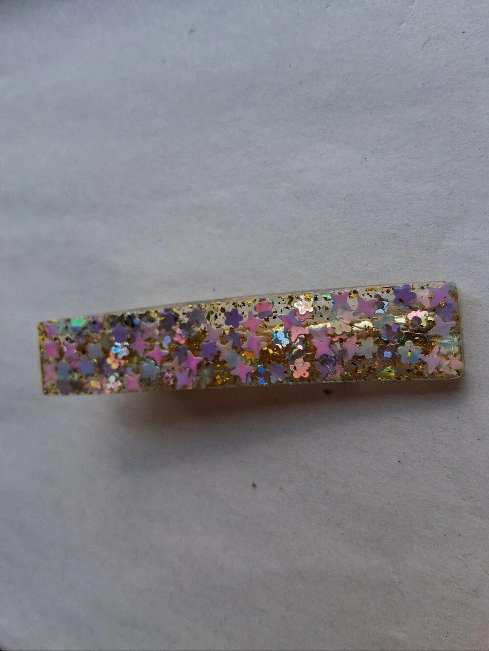 5/$25 Hand Crafted Pink Multicolor Star Sequin Resin Hair Clip